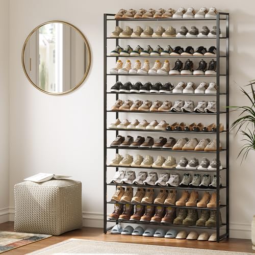Black 12-Tier Shoe Rack Organizer for Closet - Holds 75 Pairs