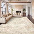 Large 9x12 Beige Vintage Boho Area Rug Washable Living Room Carpet