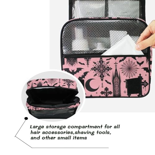 Mnsruu Bats Gothic Moon Hanging Toiletry Bag with Hook - Travel Makeup Organizer