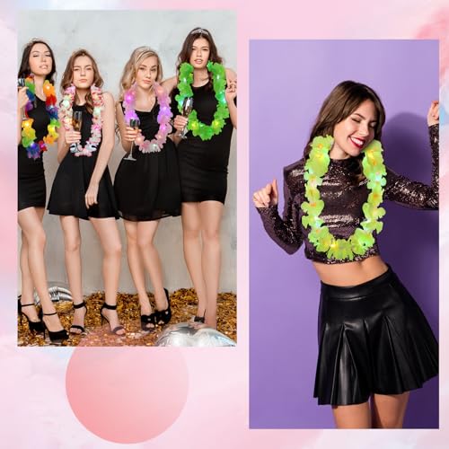 Bright LED Hawaiian Leis Set 100 Pcs Rainbow Luau Party Decorations