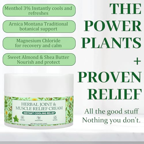 WSJAWH Instant Cooling Relief Cream Herbal Menthol Gel 2 Pack - 4.23 oz Each, Soothing Muscle & Joint Rub for Head, Back, Hands, Feet