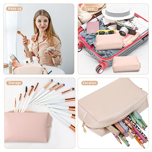 Preppy Patch Makeup Bag Set - Waterproof PU Leather Cosmetic Pouches for Travel, White & Gold