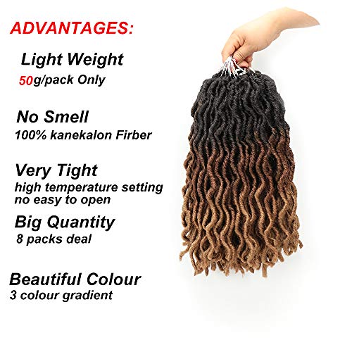 Eliza Wavy Gypsy Locs Crochet Hair - 14 Inch Ombré Goddess Faux Locs, 8 Packs with Variation OM2T3027