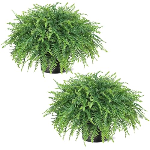 Artificial Boston Fern Plants Set for Front Porch Decor - Green, 17 Inch