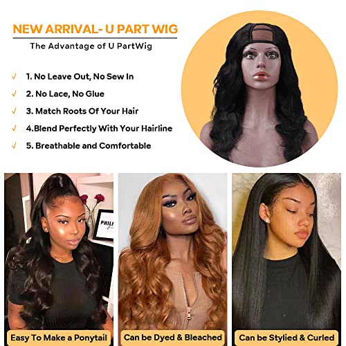 Tahikie 14 Inch Brazilian Virgin Human Hair U Part Wig Body Wave 250% Density Glueless Lace Front for Black Women