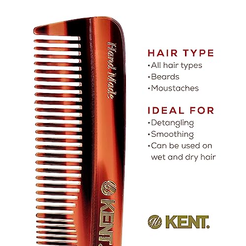 Kent R7T Fine and Wide Tooth Hair Comb, Pocket Comb for Men, Best Beard and Mustache Comb for Everyday Grooming and Styling, Handmade Sawcut and Polished, Made in England (6 Pack)