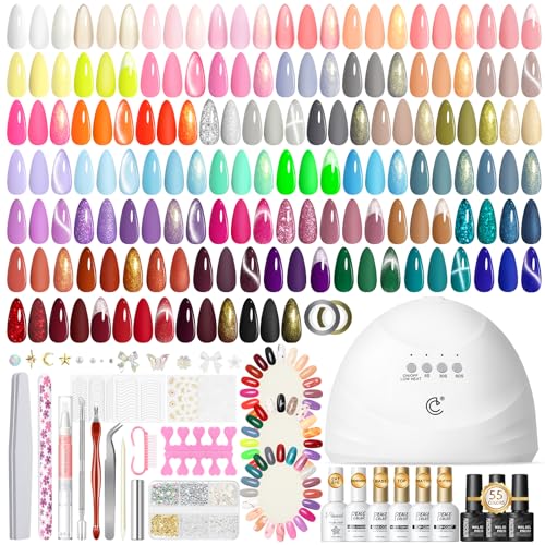 PEACECOLOR Gel Nail Polish Kit with U V Light 82PCS, 56 Colors Gel Polish Set with Cat Eye Gel Nail Polish 4Pcs Glossy/Matte/Glitter Top Base Coat Rhinestones Manicure Kit Gifts for Women Salon Home