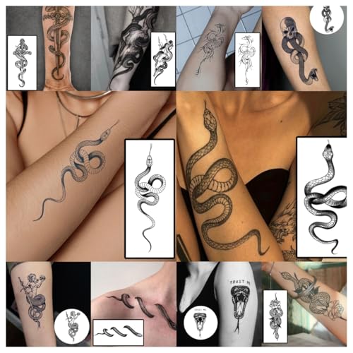 INKARTLINK Semi Permanent, 10pcs Snake Tattoo Stickers, Party Tattoo, Exquisite and Realistic, Waterproof, Interesting Tattoo Experience (Snake Tattoo Combination)