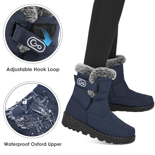 Ablanczoom Women's Winter Snow Boots Blue Fur Size 7.5 Waterproof Non-Slip