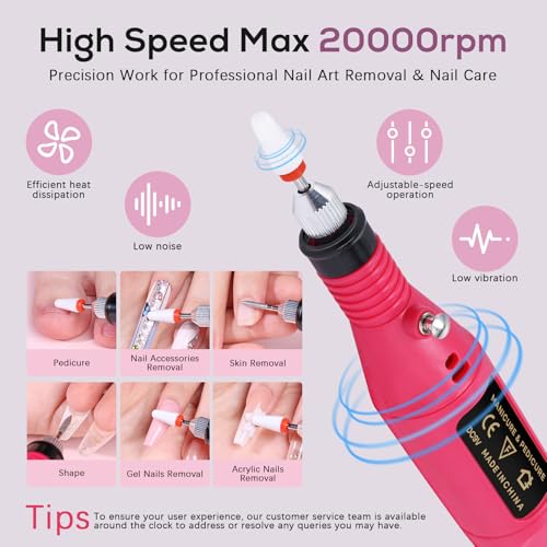 Electric Nail Drill Pen Machine Nail Drill Handle Handpiece Adjustable 3000RPM Metal Electric Nail File Handle Polishing Manicure Pedicure Accessories for Salon