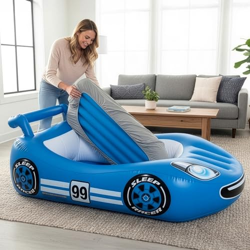 AirCandy Sleep Racer LED Inflatable Bed with Blue Light, Portable & Easy Setup