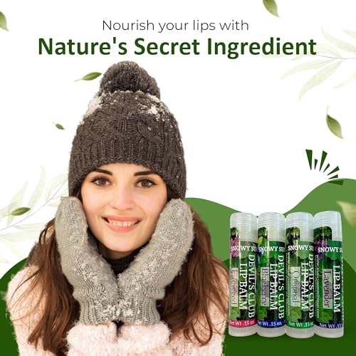 Snowy Summit Devil's Club Lip Balm Set - Contains Fireweed, Lavender, Blueberry - Natural Moisturizing Chapstick with Vitamin E - Handcrafted in Alaska - 4 x .15 oz Tubes for Soft, Smooth Lips
