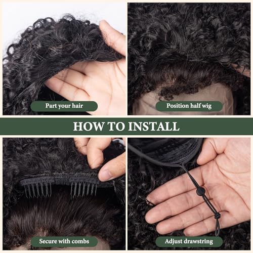 Prosa Kinky Curly Half Wig 18 Inch 3-in-1 Synthetic Hair with Drawstring Headband - Color 1B