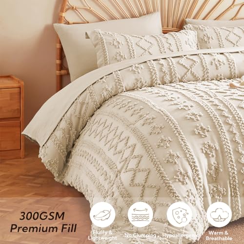 King Size Comforter Set 7 Pieces - Beige Farmhouse Boho Tufted Bed Bedding, Variation of THIS listing