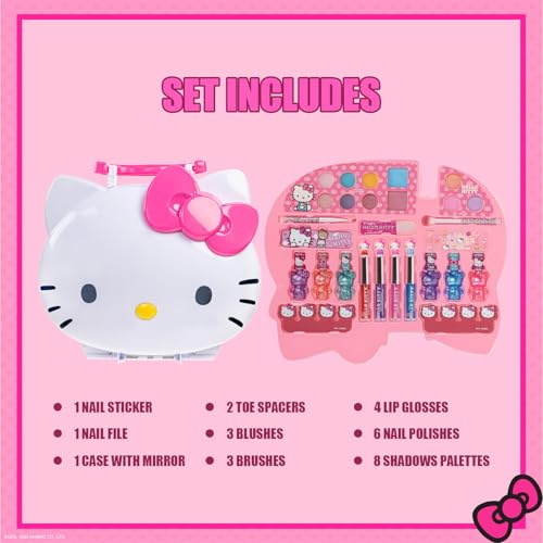 Hello Kitty Face Light-Up Makeup Vanity Set for Girls, Includes Nail, Eye and Lip Accessories, Perfect Birthday and Holiday Gift, AA Batteries Not Included, Ages 3+ by Townley Girl