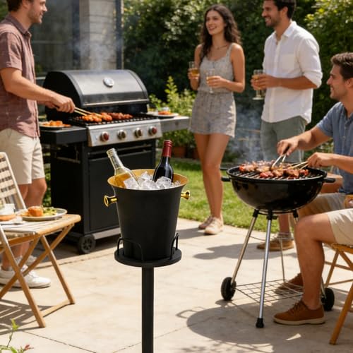 Champagne Bucket with Stand 5L - Black Stainless Steel Ice Cooler Set - 1 Pack