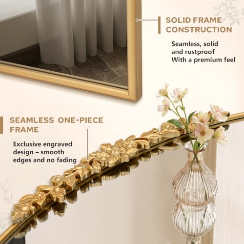 Gleaming Gold French Vintage Vanity Mirror - 27x27 Inch Ornate Round Mirror