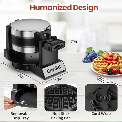 Cnydltt Double Waffle Maker A - 1400W Rotating Belgian Waffle Iron, 2 Slices