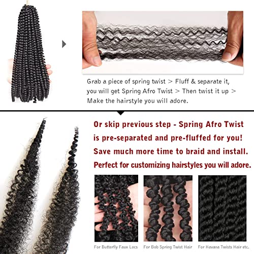 Pre-Separated Springy Afro Twist Hair 16 Inch - 8 Packs, Natural Black
