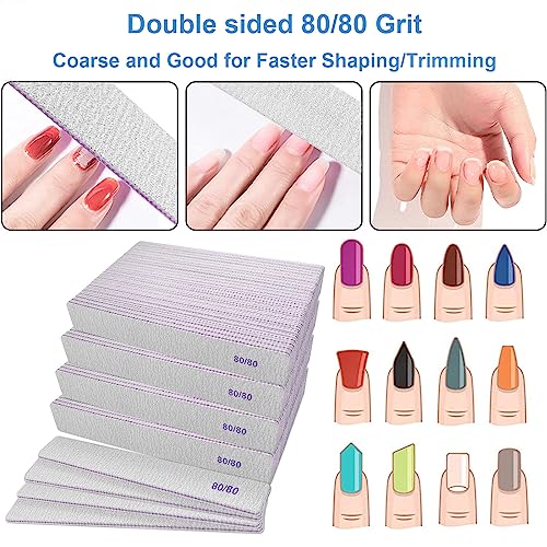 100 Pcs 80/80 Grit Square Nail Files Coarse Emery Boards for Acrylic & Gel Nails - Professional Manicure Tools