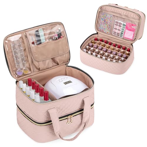Dusty Rose Nail Polish Organizer Case Holds 50 Bottles & Nail Lamp