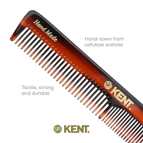 Kent 2T Fine and Wide Tooth Comb For Men, for Small Beard and Mustache, Daily Hair Styling and Mens Grooming Comb, All Hair Types, Handmade Sawcut and Polished in England