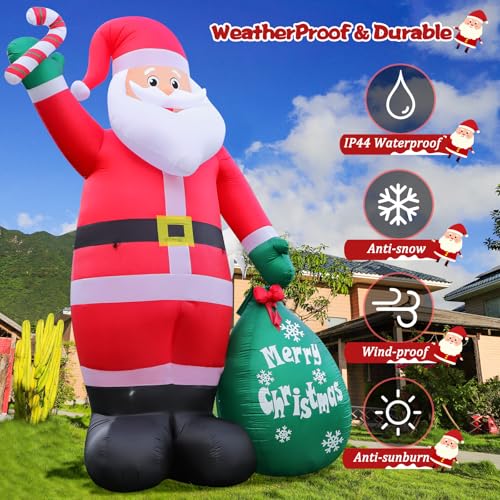 12FT Inflatable Santa Claus with LED Lights, Candy & Gift Bag Yard Decor