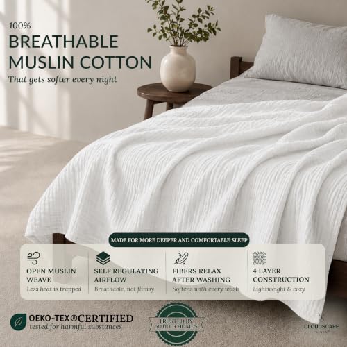 White King Size Cotton Muslin Blanket for Cal King Beds 92x108 All-Season