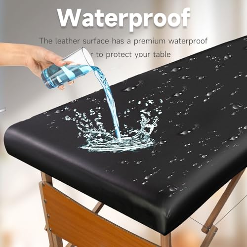 PU Leather Massage Table Cover Protector Wipeable Massage Bed Cover Made of 4-Ways Elastic 100% Waterproof Material, Machine Washable, Fit Rectangular Tables 28-32" Wide (Black, 1Pcs)
