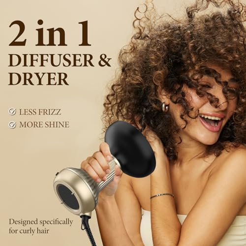 Diffuser Hair Dryer for Curly Hair - 800W, 3 Heat Settings, Lightweight & Fast Drying