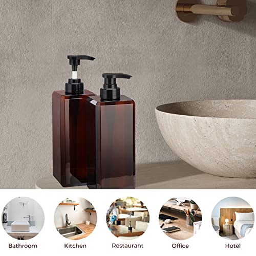 Brown 800ml Refillable Square Soap Dispenser Set with Labels - Suream 3 Pack