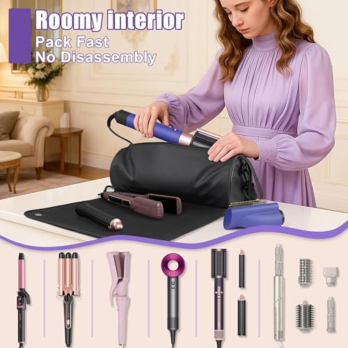 Travel Hair Tool Organizer Case with Heat Resistant Mat for Flat Irons & Curling Wands