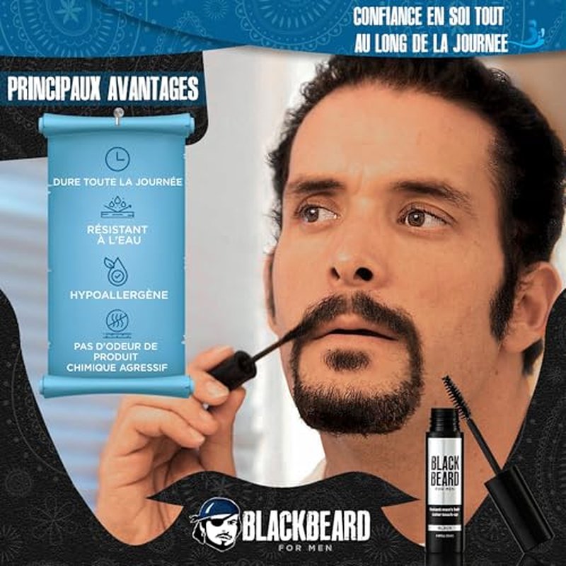 Blackbeard for Men Beard Color ? 1-Day Beard, Mustache, Eyebrow, Sideburns Color ? Temporary Facial Hair Tint - Hypoallergenic Beard Dye Alternative ? Up to 45 applications ? Dark Brown, 1 Pack