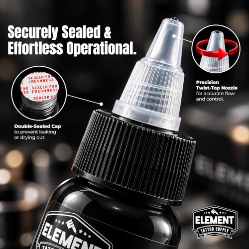 Element Tattoo Supply Nighthawk Black Tattoo Ink 8 oz Bottle - Studio Grade, Smooth Flow, Bold Black Saturation