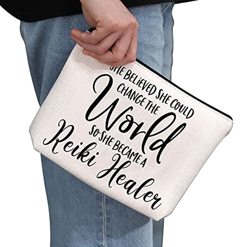 G2TUP Reiki Healer Thank You Gift She Believe She Can Change The World So She Became A Reiki Healer Cosmetic Bag (She Became A Reiki Healer White Bag)