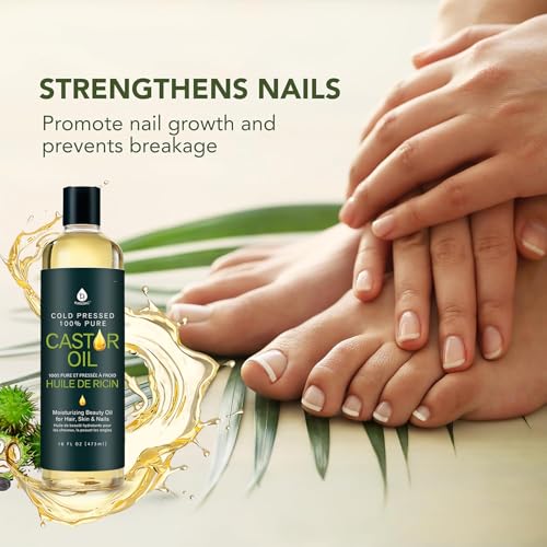 Pursonic Castor Oil (16oz) Cold-Pressed, 100% Pure, Hexane-Free Castor Oil-Moisturizing & Healing, For Dry Skin, Hair Growth - For Skin, Hair Care, Eyelashes