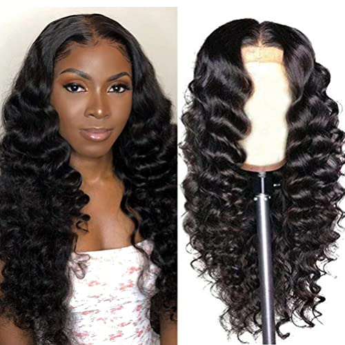 Natural Black 20 Inch Deep Wave Lace Front Wig Human Hair Pre Plucked 13x4 for Black Women