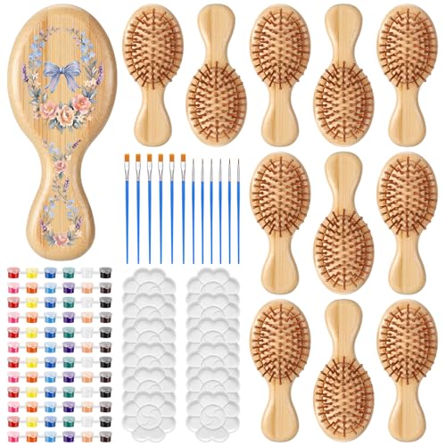 Mini DIY Wooden Hairbrush Painting Kit Set - 12 Combs & Art Supplies