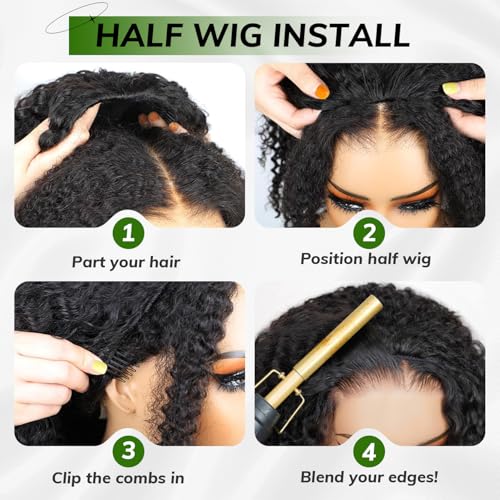 18 Inch Curly Half Wig - 3-in-1 Glueless Human Hair & Synthetic Mix for Black Women - M4/30