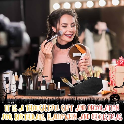 Juexica 2 Pcs Halloween Coffin Decor, Halloween Coffin Tray and Makeup Brush Holder Organizer, Spooky Gothic Home Decor, Gothic Serving Tray Makeup Organizer for Vanity, Witchy Gifts for Women