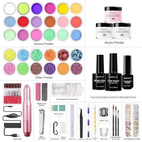 Acrylic Nail Kit for Beginners - Complete Gel Nail Art Set with 3 Colors & Glitter Powders