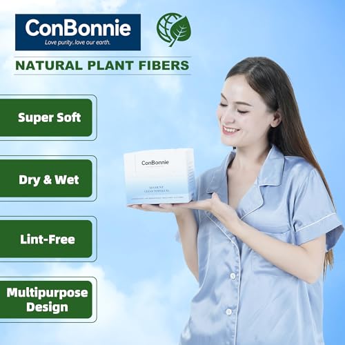 Conbonnie Ultra Soft Disposable Face Towels 10x12 Inches, 50 Count Pack of 4