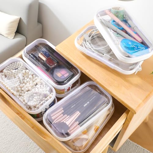 8Pcs Clear Hard Shell Zipper Case - Portable Transparent Storage Organizer S: 7.8 x 4.3 x 2 Inches