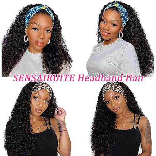 SENSAIRUITE 8 Inch Deep Wave Headband Wig Human Hair Glueless Curly Wigs for Black Women