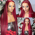QMSSR Burgundy Red Lace Front Wig Long Straight Synthetic 13x3 Heat-Resistant Fiber for Women