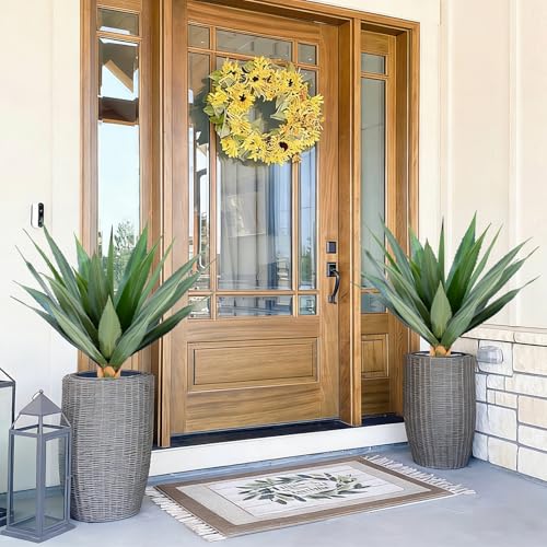 Artificial Spiked Agave Plants 32 Inches Tall, UV Resistant Faux Succulents, 2 Pack - Green