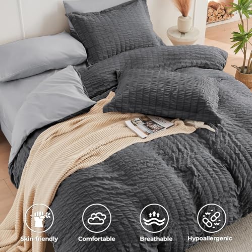 King Comforter Set - 7PCS Bed in a Bag, Dark Grey/Light Grey, King(104x90)