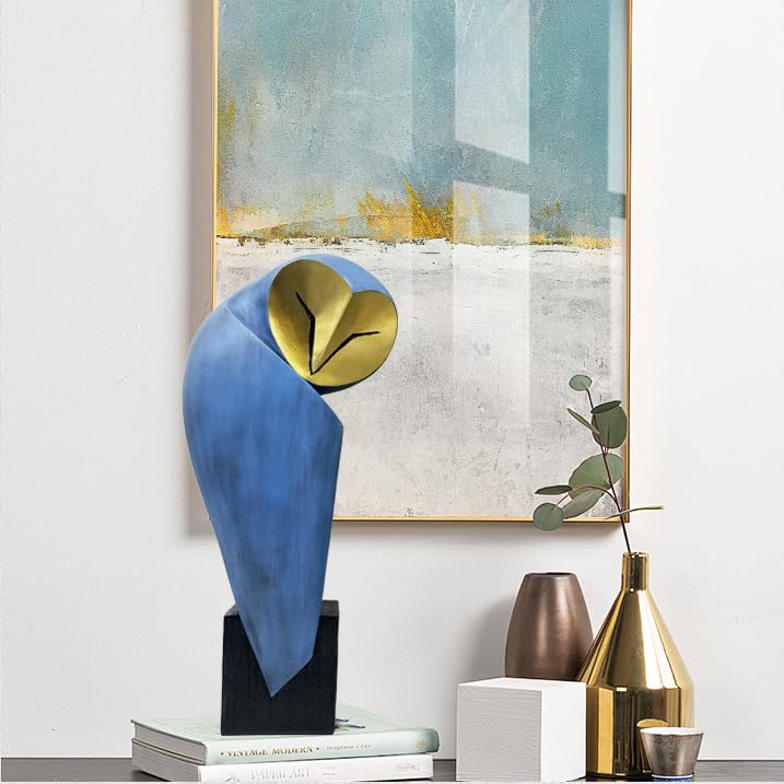 Blue Mid-Century Modern Owl Statue - 15 Inch Home Decor Sculpture