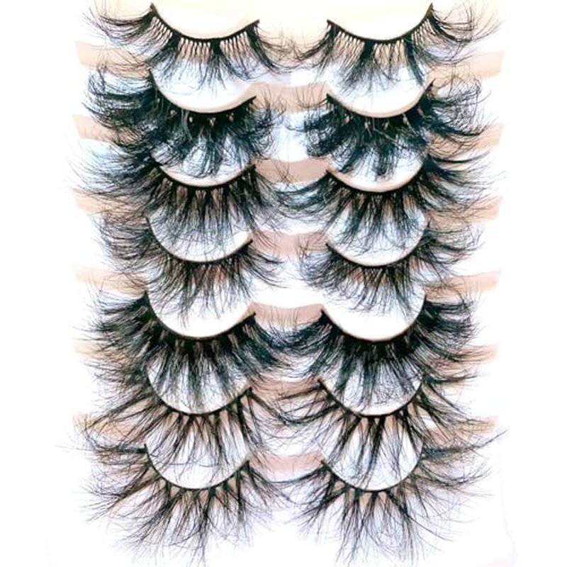 25mm False Eyelashes, Dramatic 8D Faux Mink Lashes Volume,7 styles Mixed Soft Wispy Fluffy Long Lashes for Halloween Cosplay