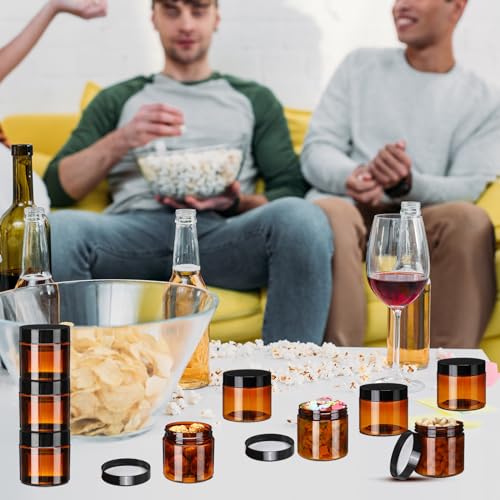 Amber Plastic Jars with Black Lids 2 oz - 40 Pack Cosmetic Containers